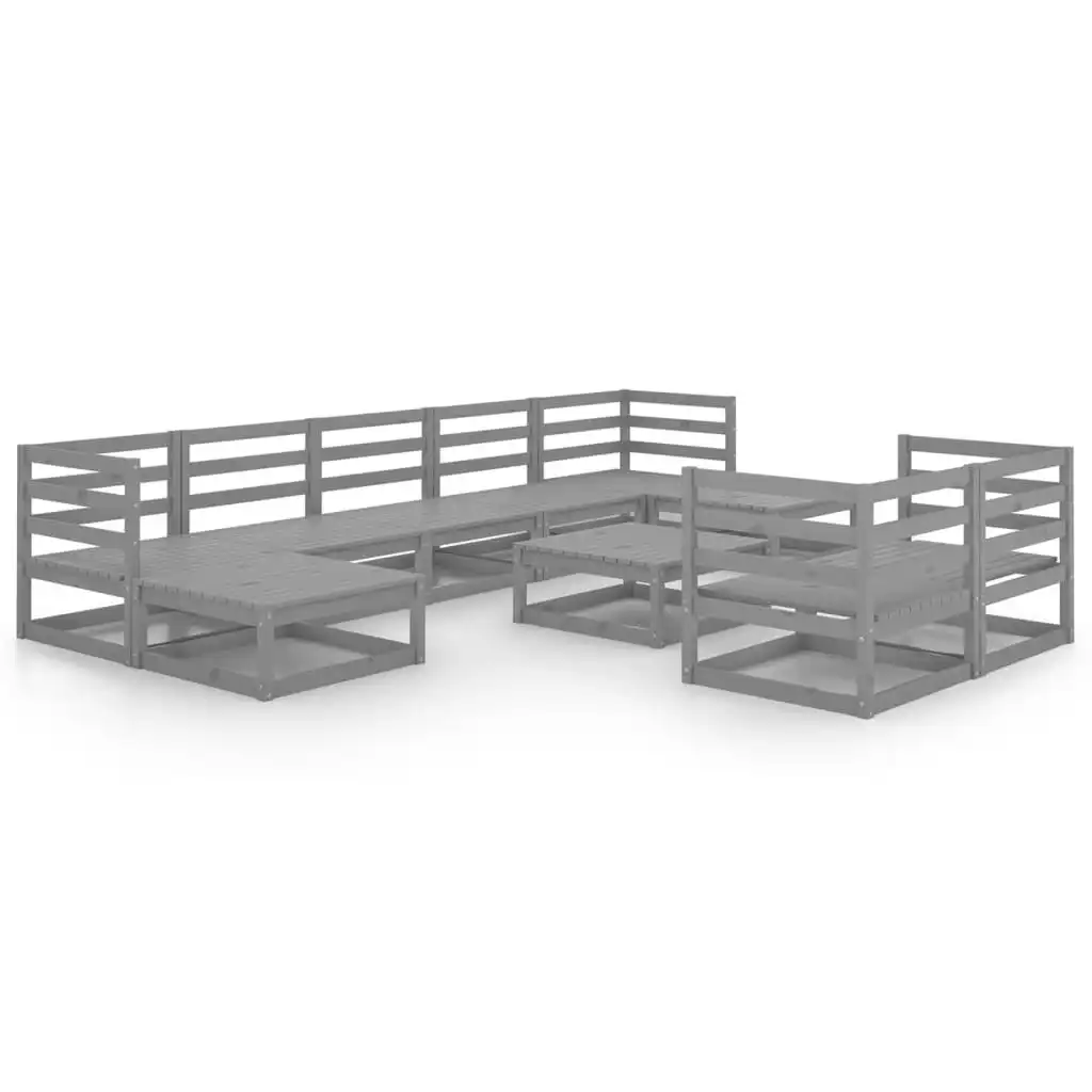 10 Piece Garden Lounge Set Grey Solid Pinewood 3078141