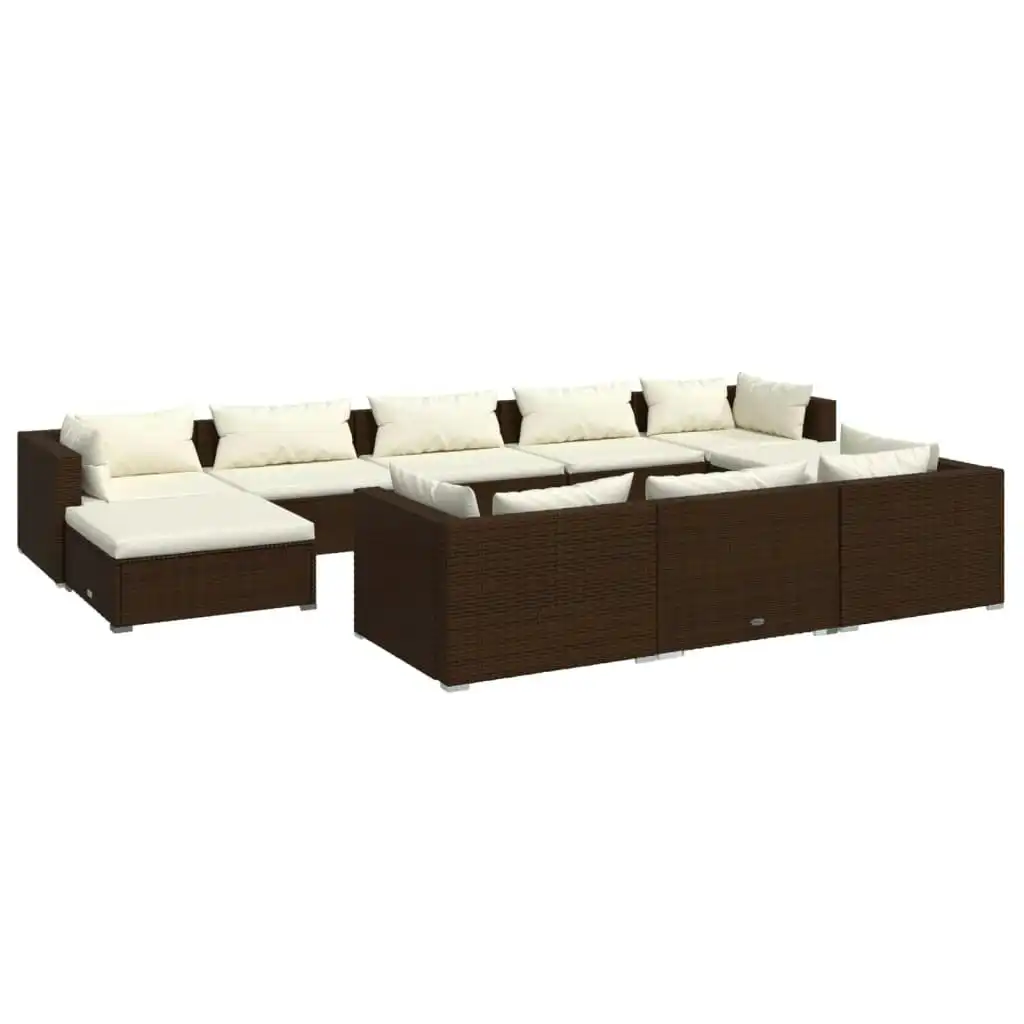 10 Piece Garden Lounge Set with Cushions Brown Poly Rattan 3102042