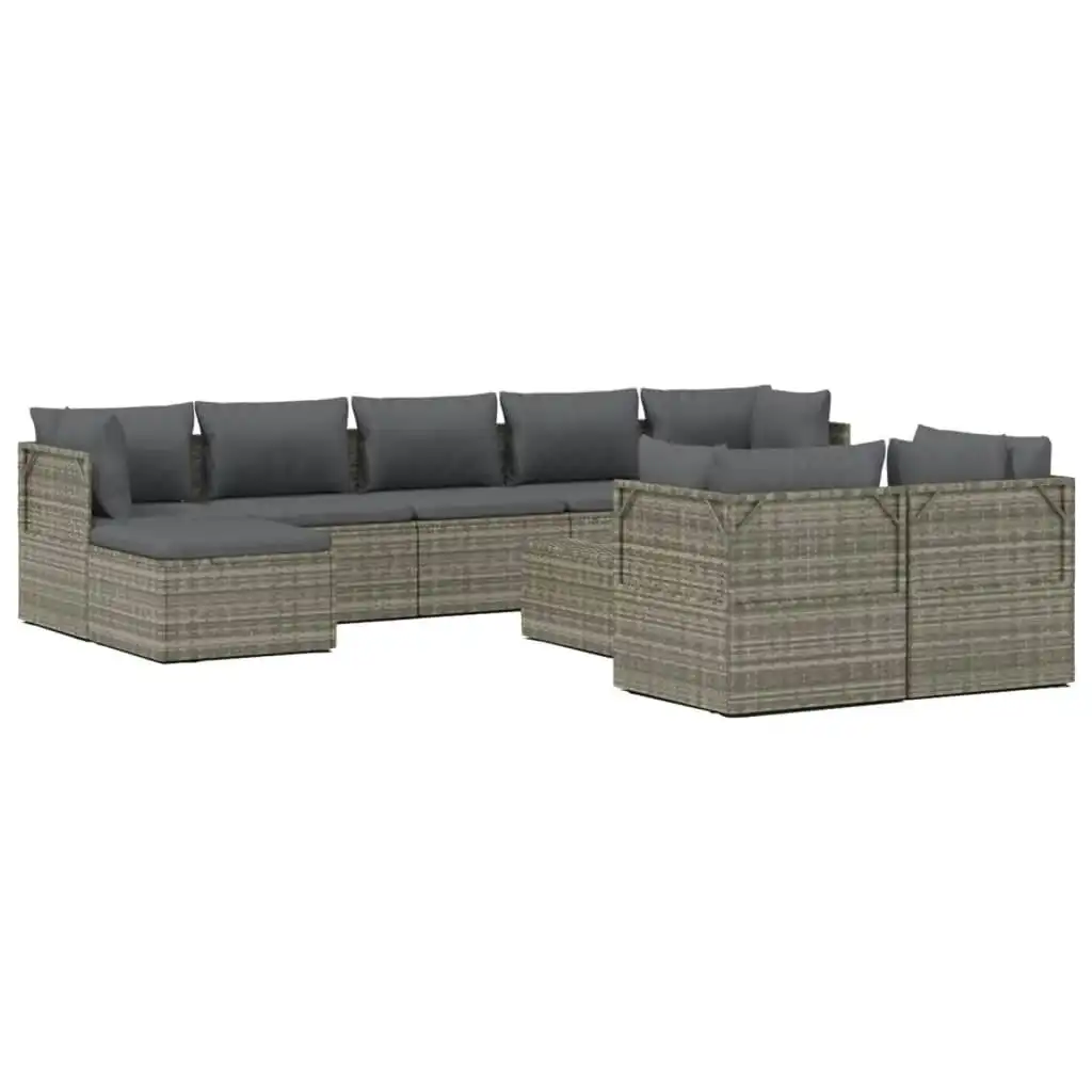 10 Piece Garden Lounge Set with Cushions Grey Poly Rattan 3157350