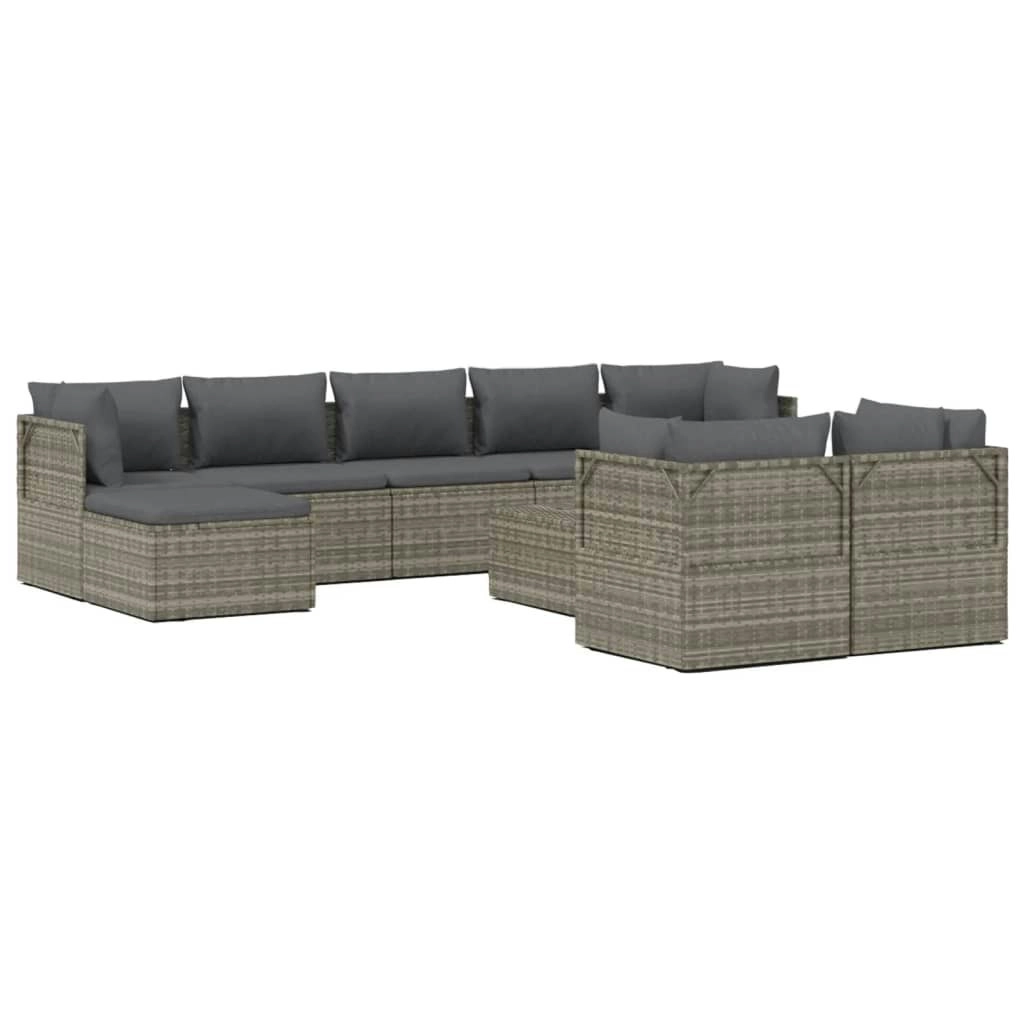 10 Piece Garden Lounge Set with Cushions Grey Poly Rattan 3157350