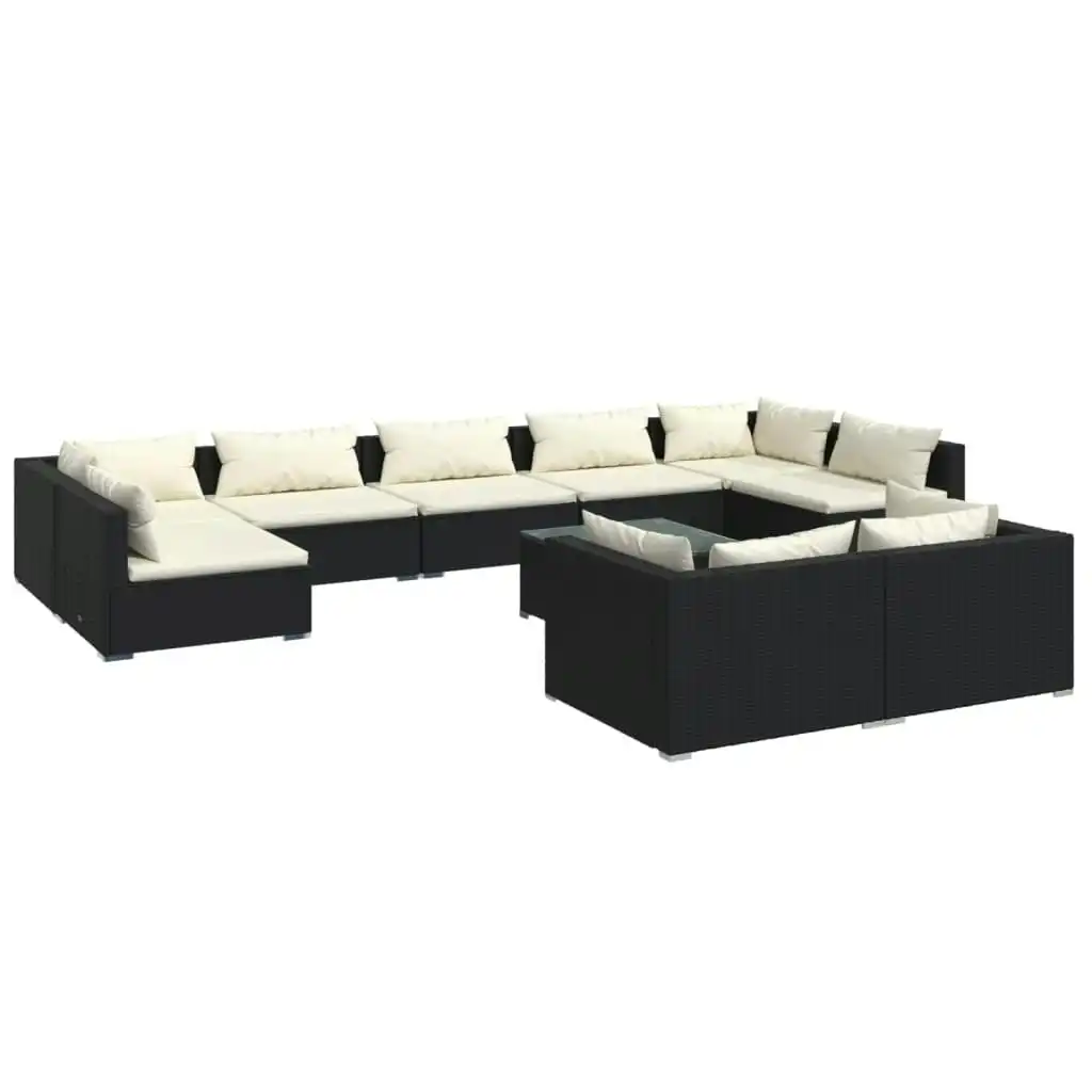 10 Piece Garden Lounge Set with Cushions Black Poly Rattan 3102063