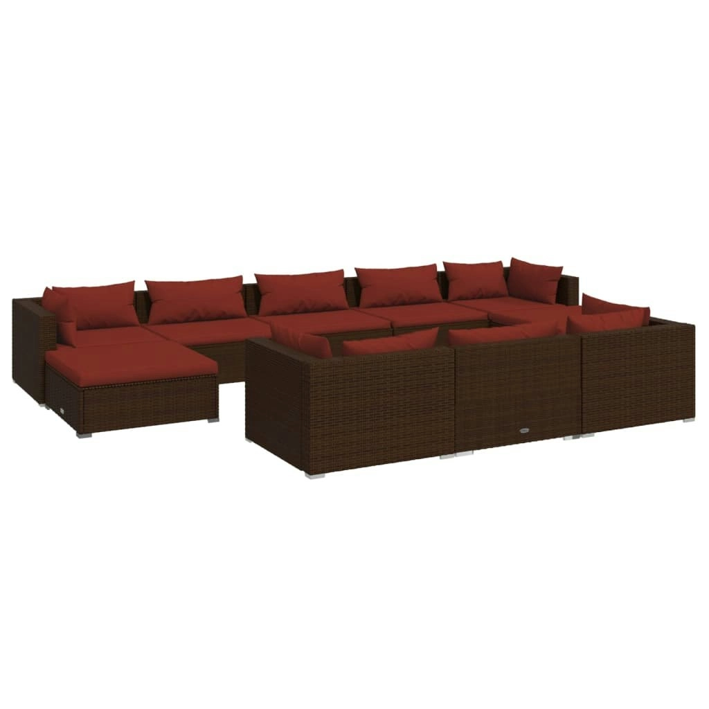 10 Piece Garden Lounge Set with Cushions Brown Poly Rattan 3102043