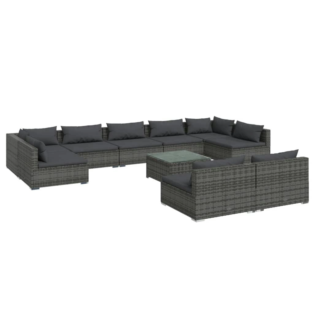 10 Piece Garden Lounge Set with Cushions Grey Poly Rattan 3102037