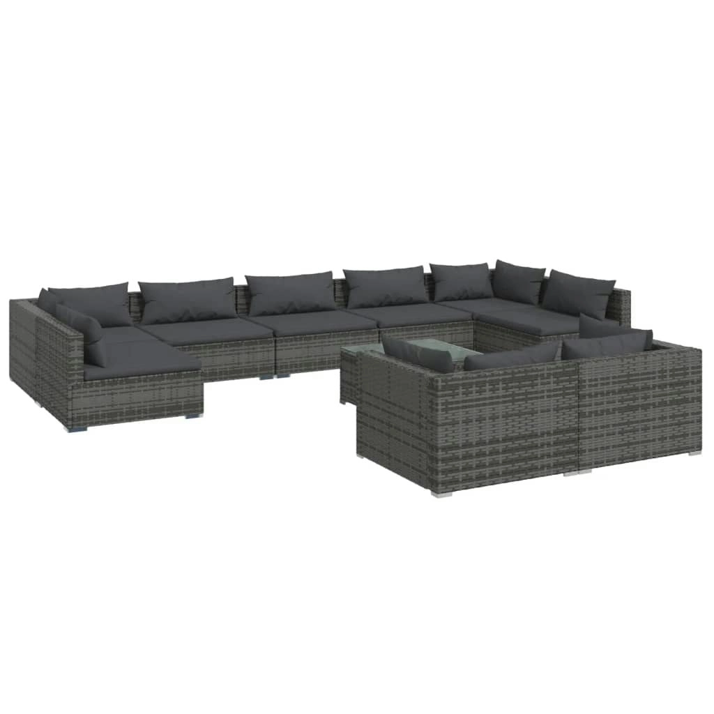 10 Piece Garden Lounge Set with Cushions Grey Poly Rattan 3102069