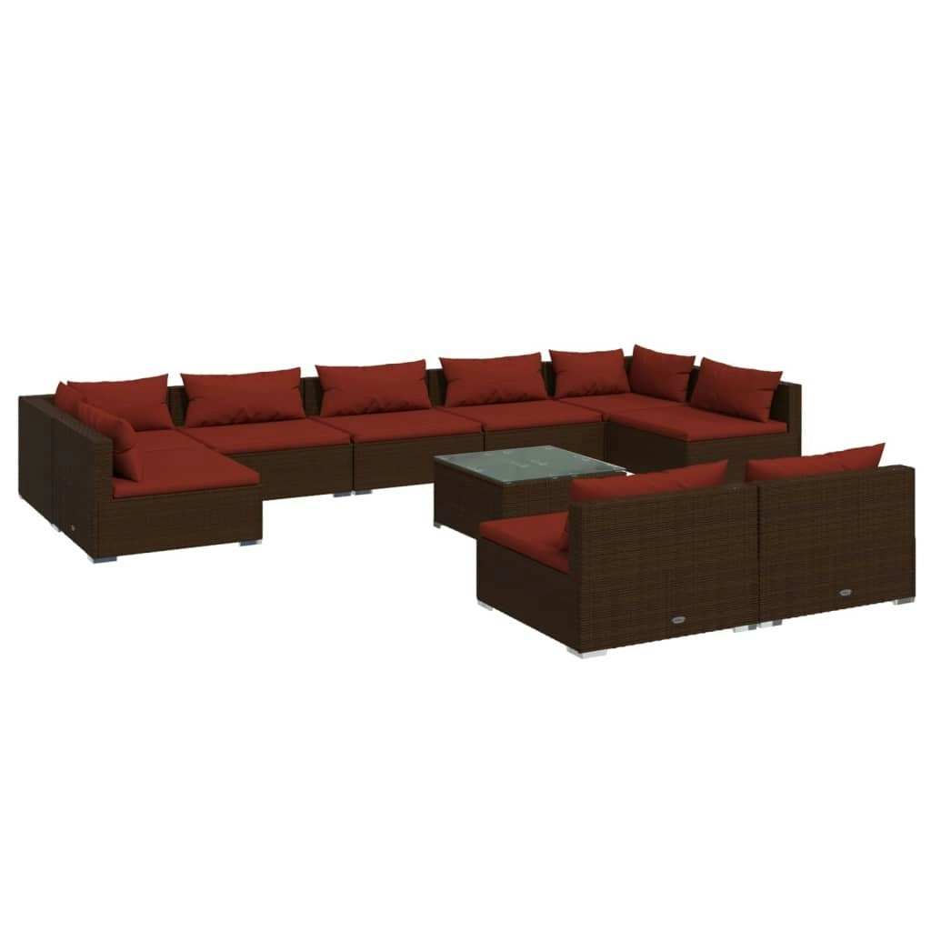 10 Piece Garden Lounge Set with Cushions Brown Poly Rattan 3102035