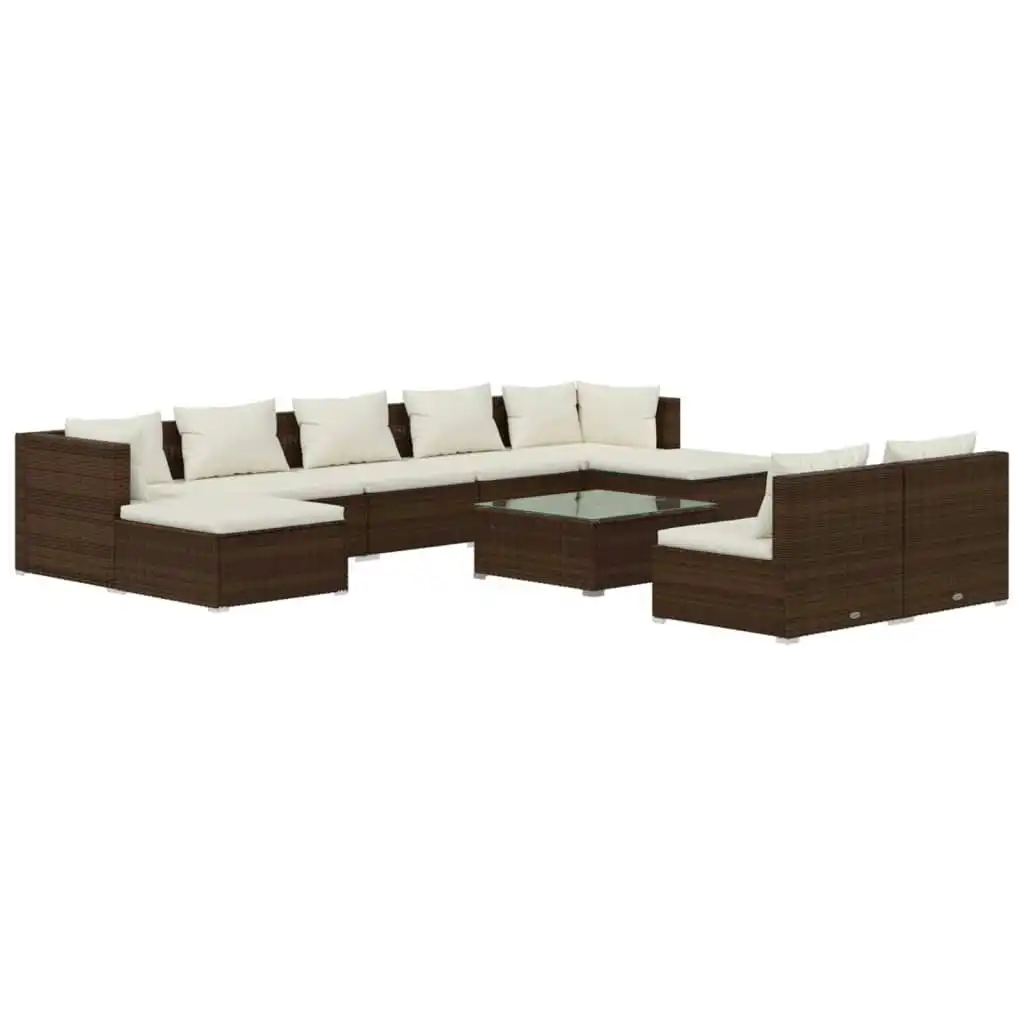 10 Piece Garden Lounge Set with Cushions Brown Poly Rattan 3102010