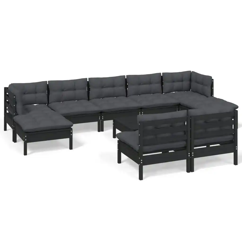 10 Piece Garden Lounge Set with Cushions Black Pinewood 3097113