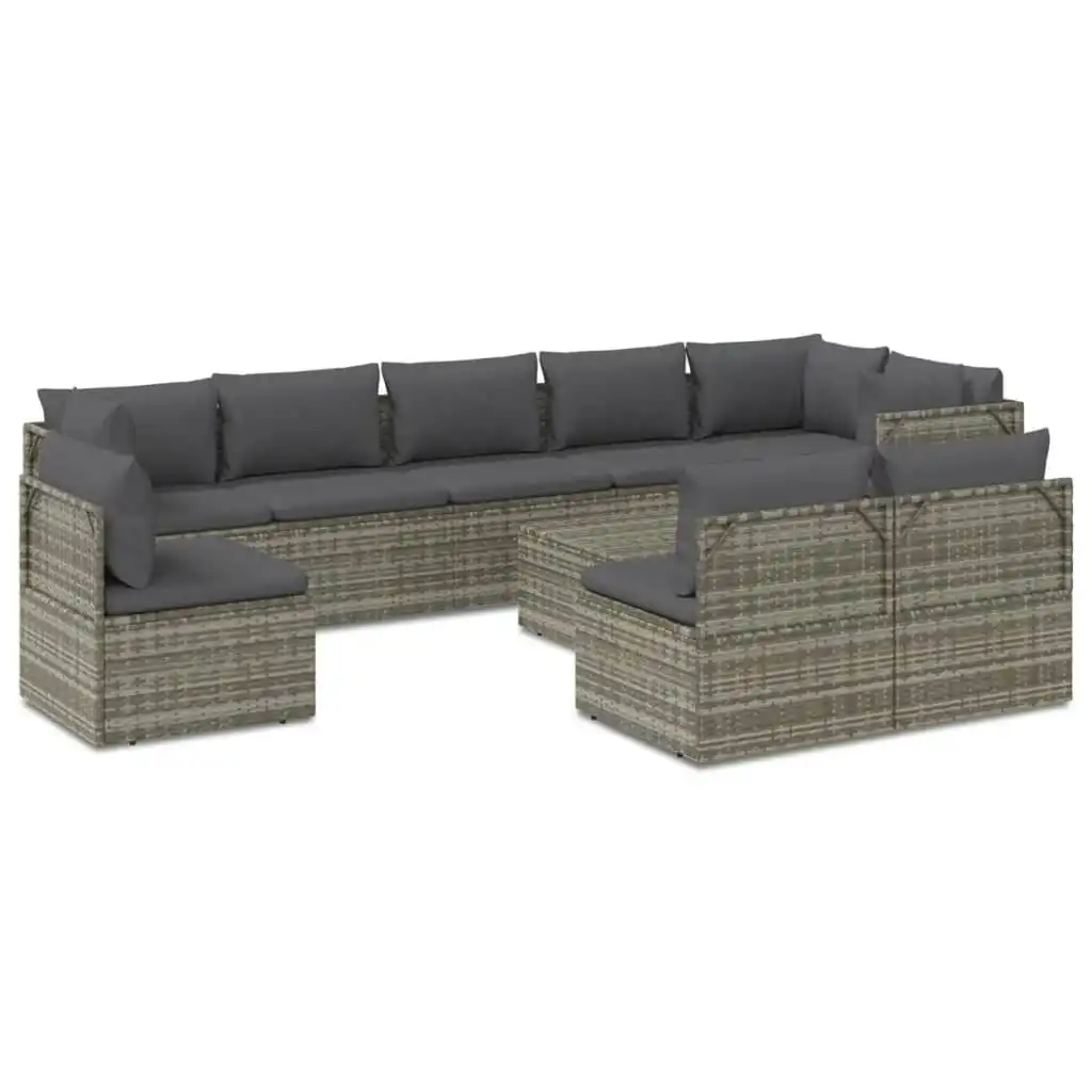 10 Piece Garden Lounge Set with Cushions Grey Poly Rattan 3157429