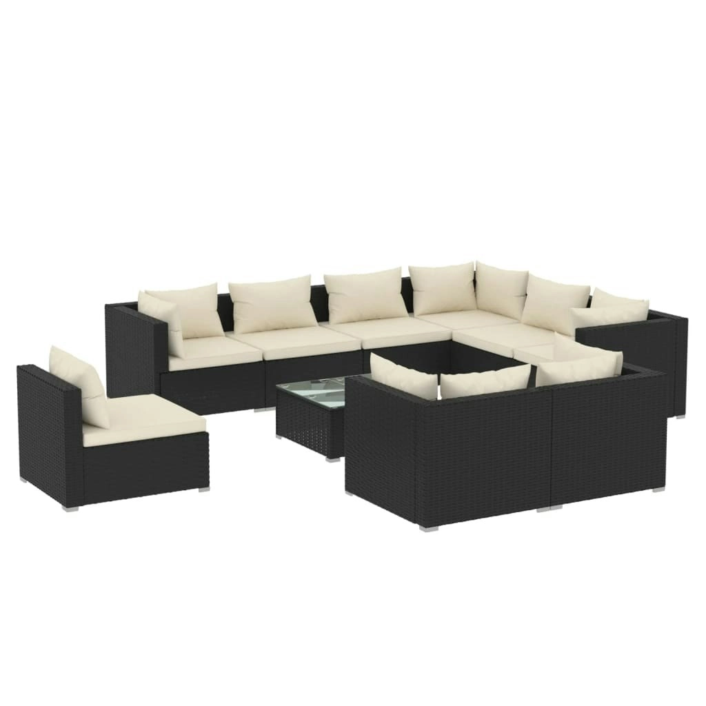 10 Piece Garden Lounge Set with Cushions Poly Rattan Black 3102647