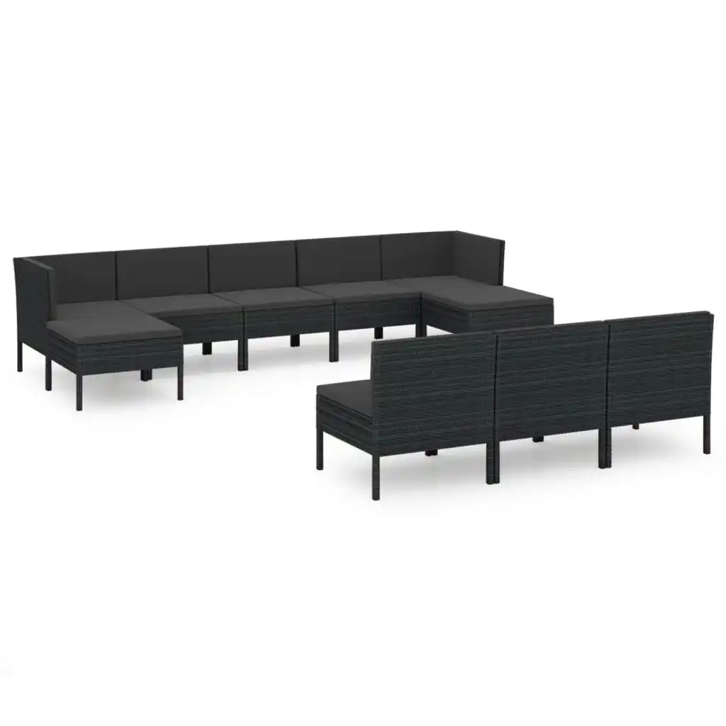 10 Piece Garden Lounge Set with Cushions Poly Rattan Black 3094569