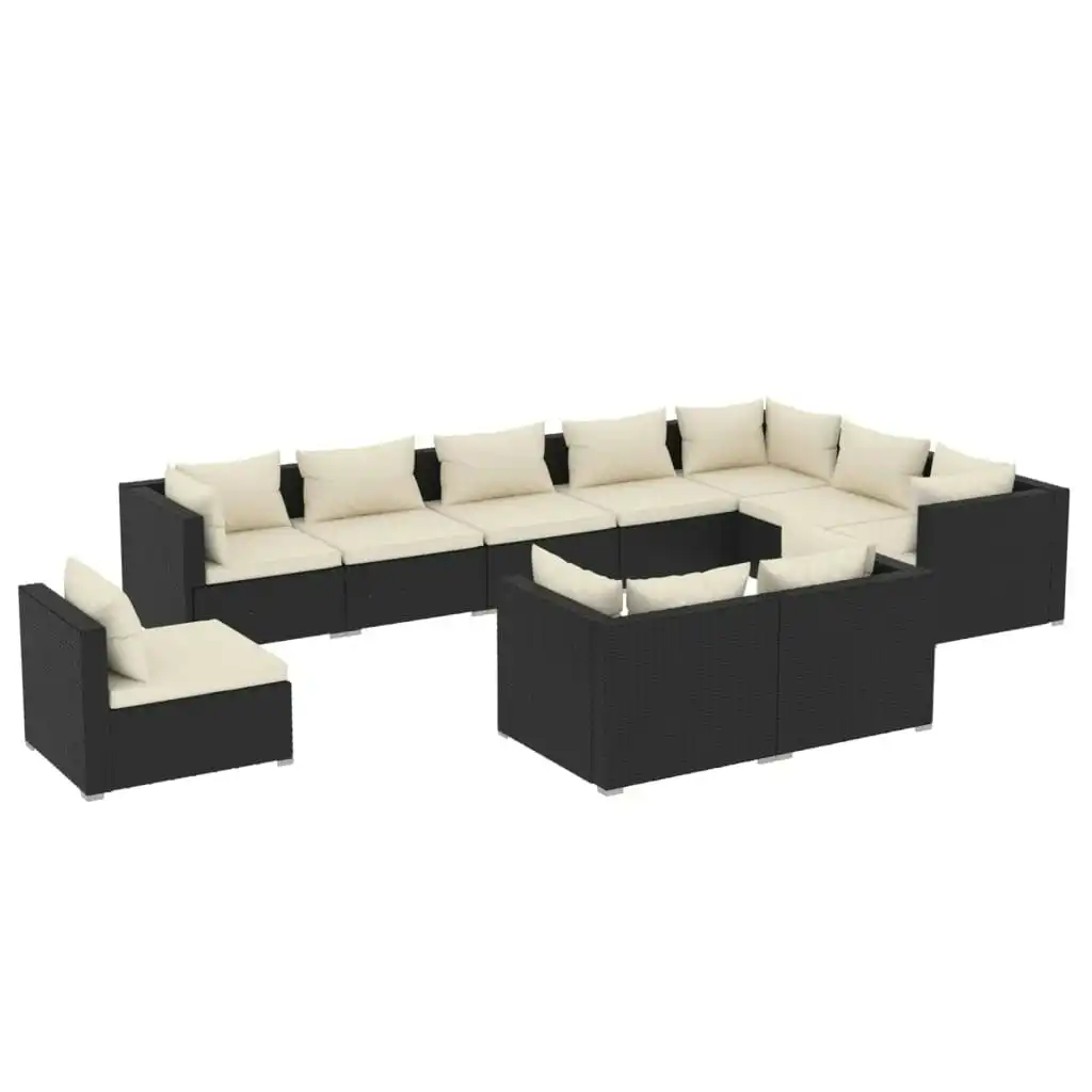 10 Piece Garden Lounge Set with Cushions Poly Rattan Black 3102655