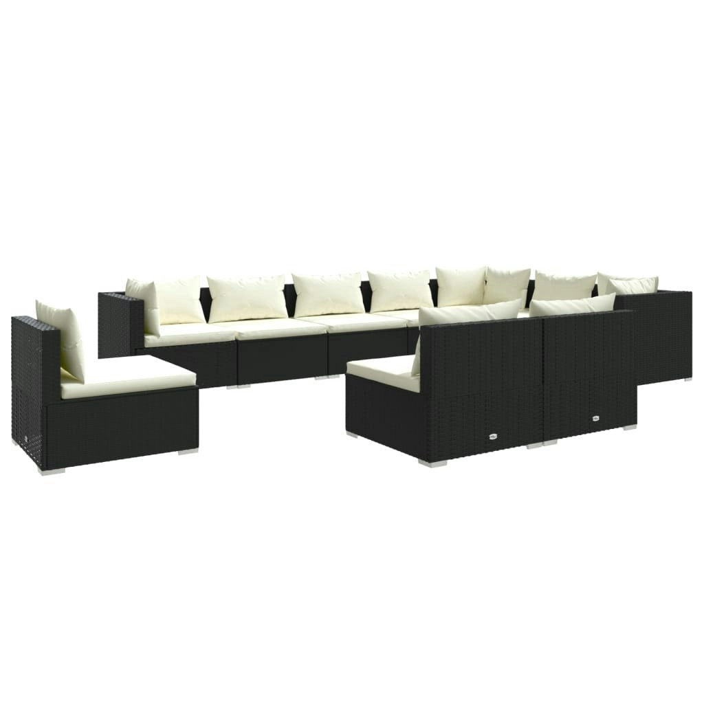 10 Piece Garden Lounge Set with Cushions Poly Rattan Black 3102591