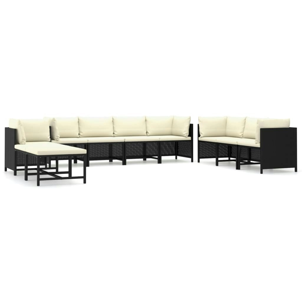 10 Piece Garden Lounge Set with Cushions Poly Rattan Black 3059801