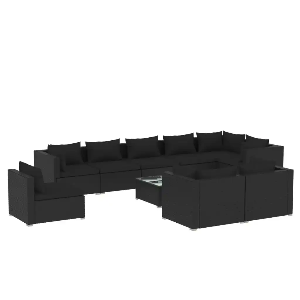 10 Piece Garden Lounge Set with Cushions Poly Rattan Black 3102632