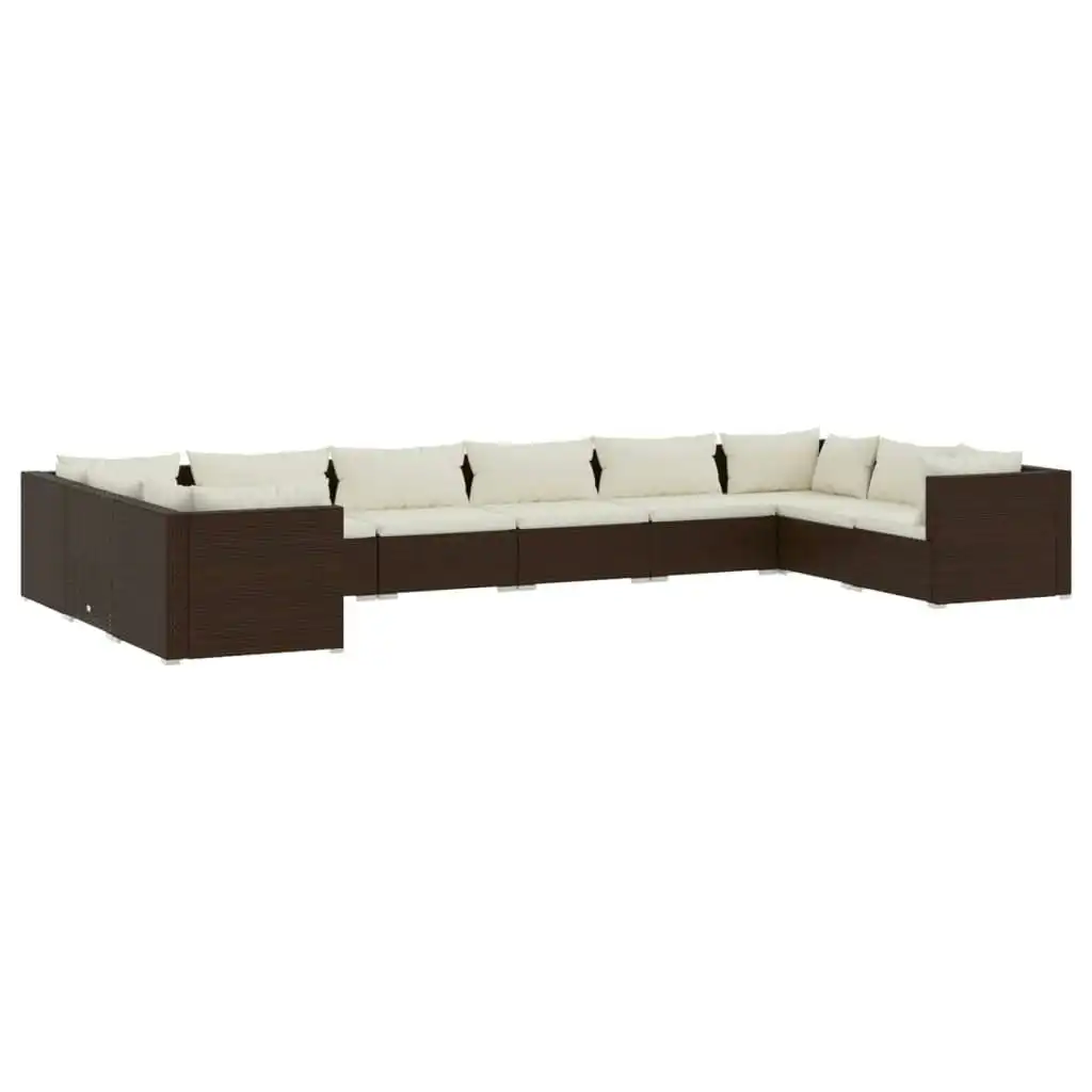 10 Piece Garden Lounge Set with Cushions Poly Rattan Brown 3101986