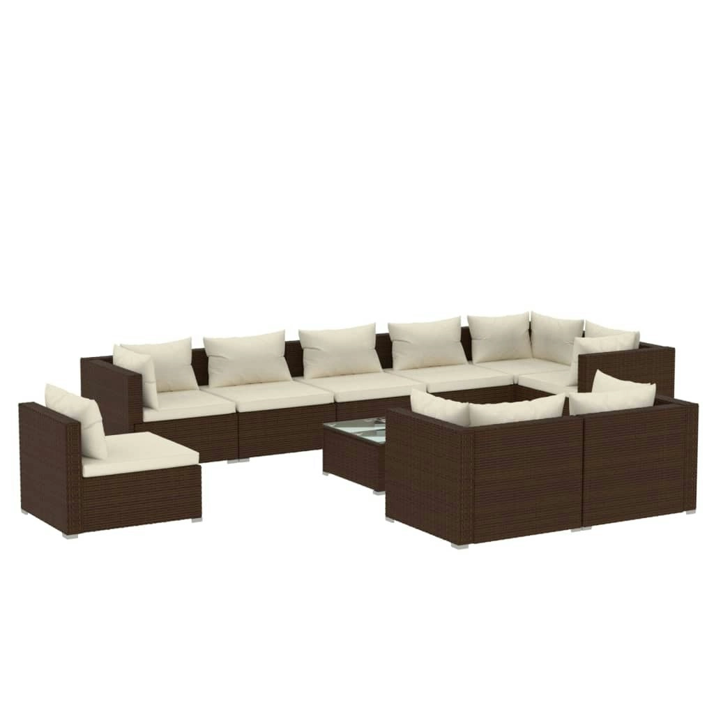 10 Piece Garden Lounge Set with Cushions Poly Rattan Brown 3102634