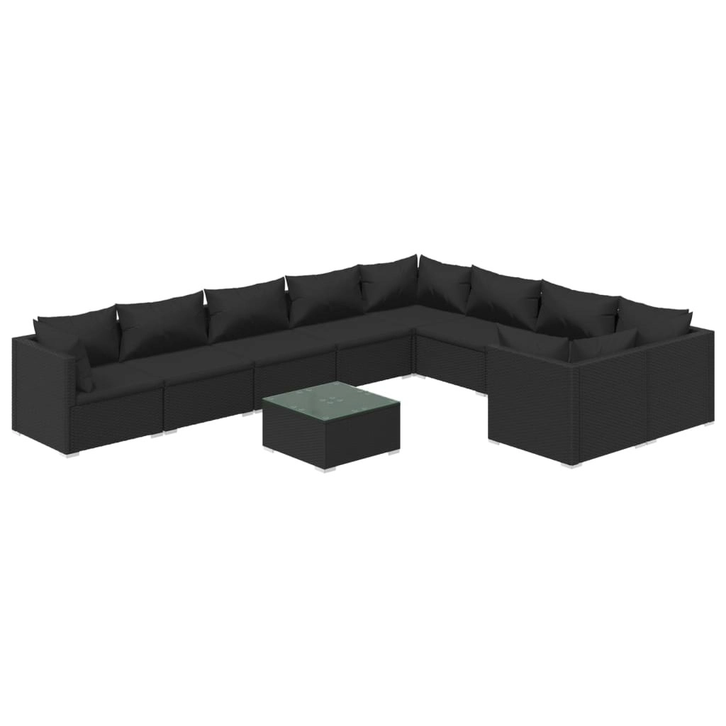 10 Piece Garden Lounge Set with Cushions Poly Rattan Black 3102768