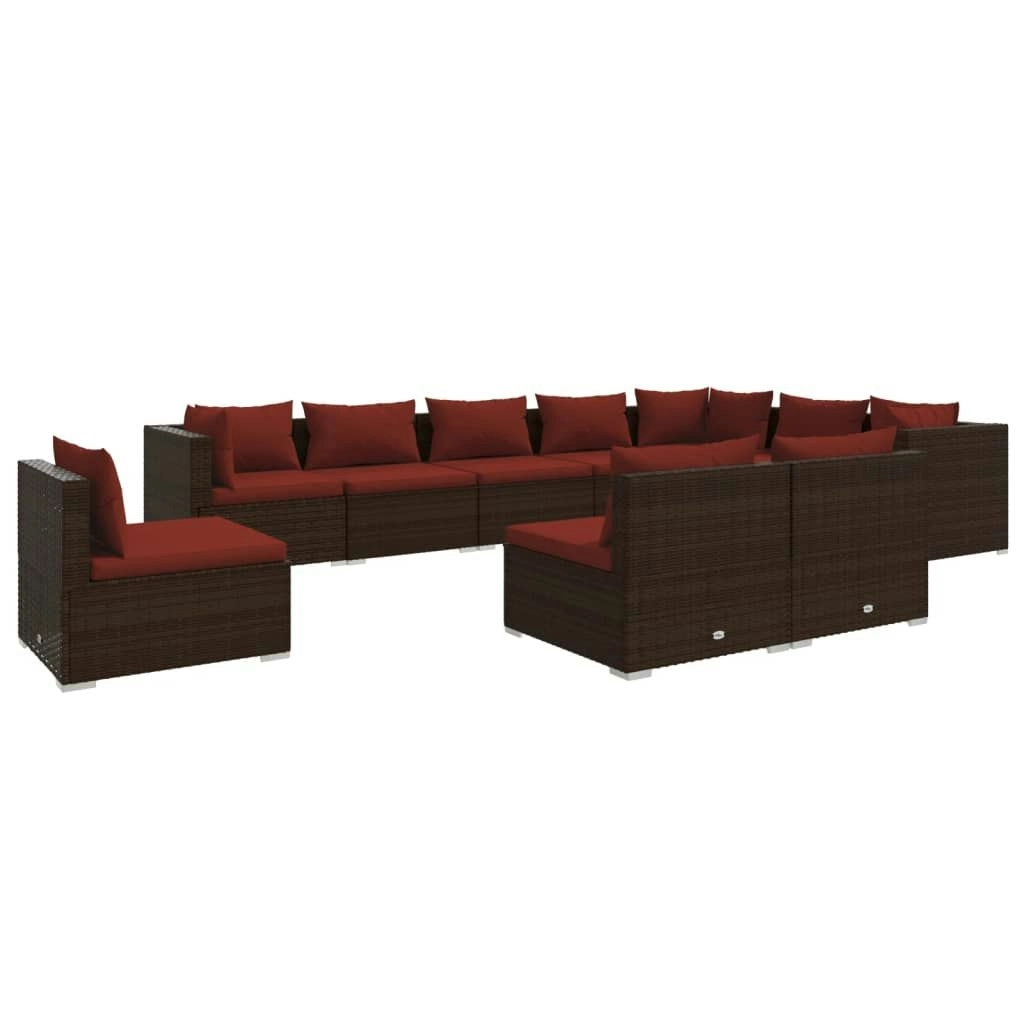 10 Piece Garden Lounge Set with Cushions Poly Rattan Brown 3102595