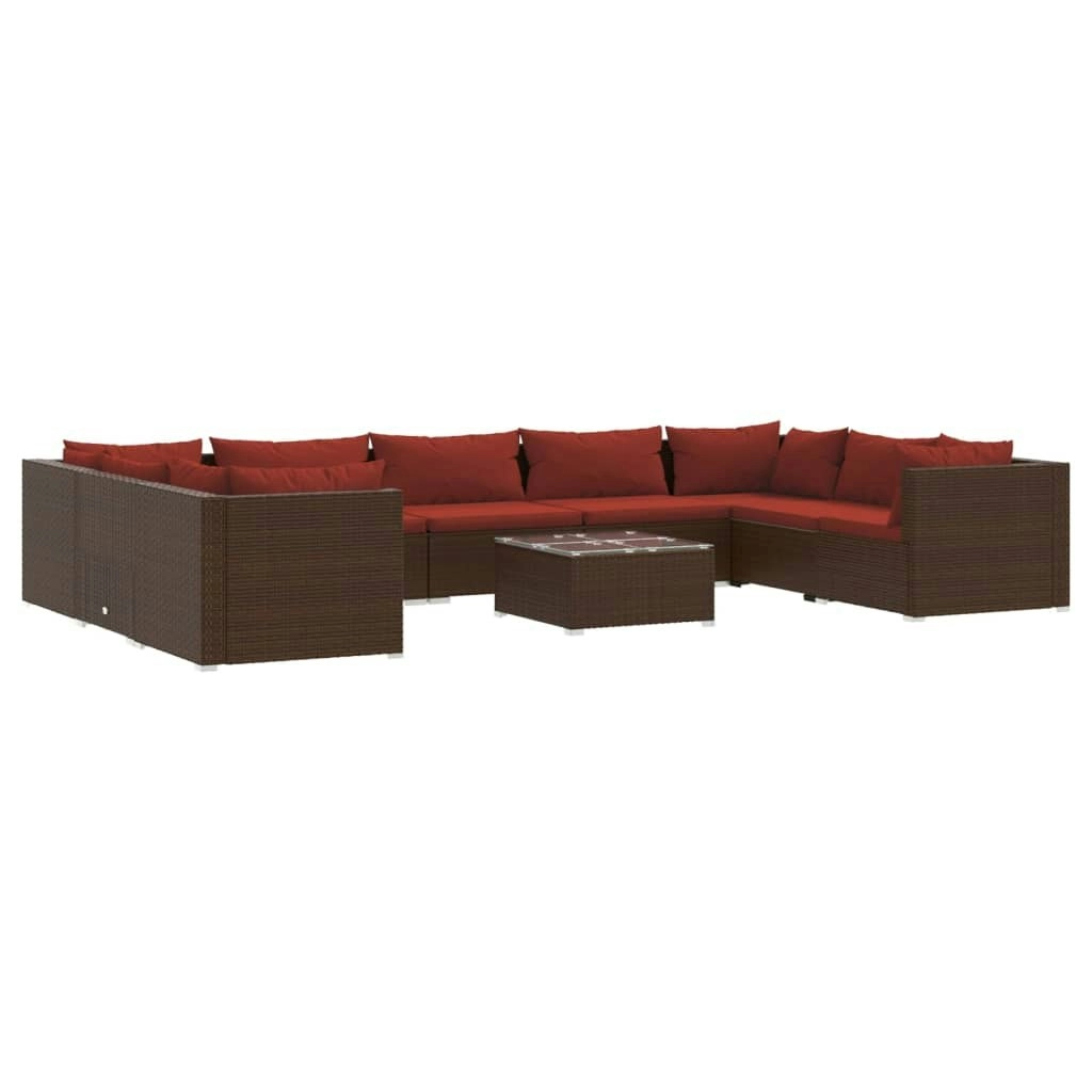 10 Piece Garden Lounge Set with Cushions Poly Rattan Brown 3101979