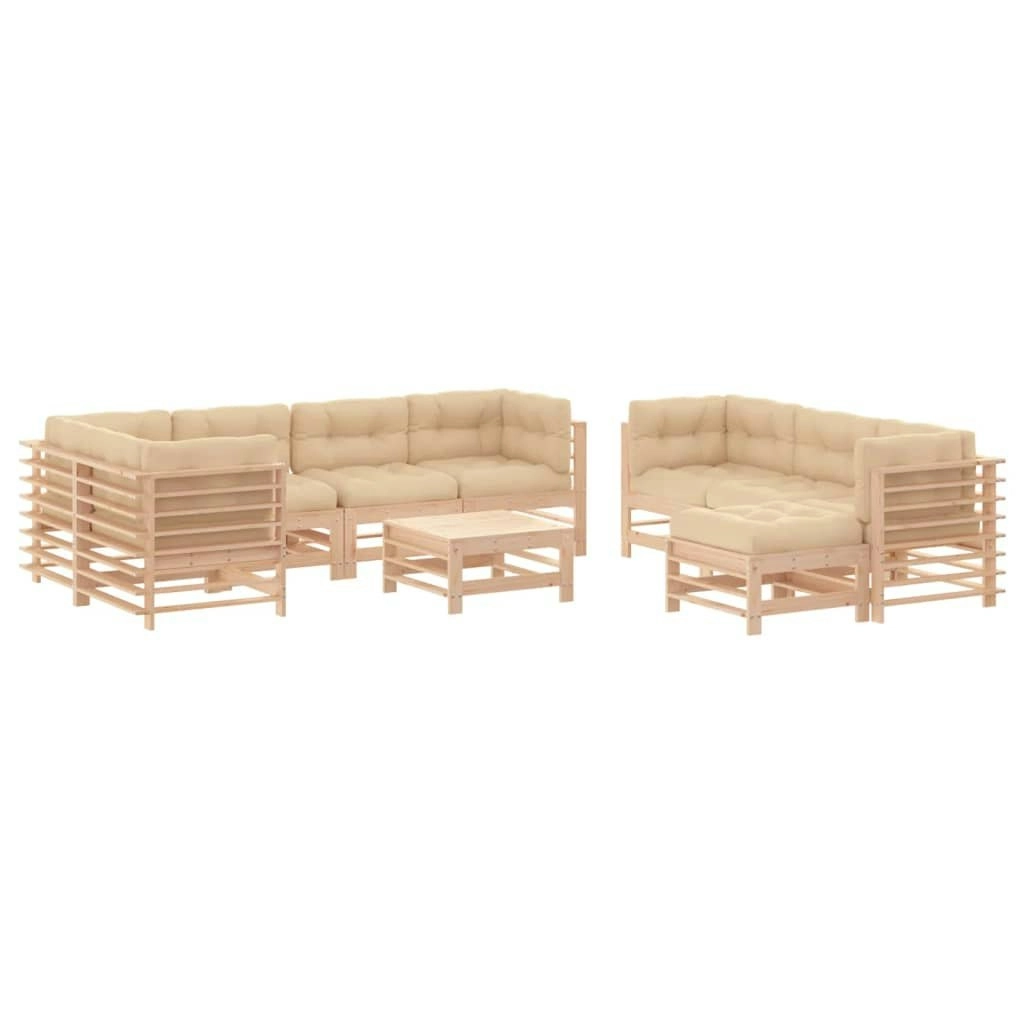 10 Piece Garden Lounge Set with Cushions Solid Wood 3186095