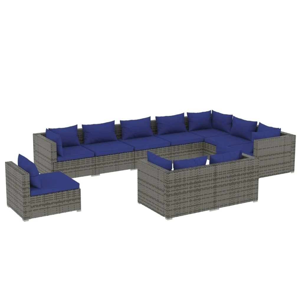 10 Piece Garden Lounge Set with Cushions Poly Rattan Grey 3102662