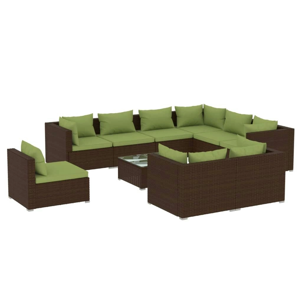 10 Piece Garden Lounge Set with Cushions Poly Rattan Brown 3102652