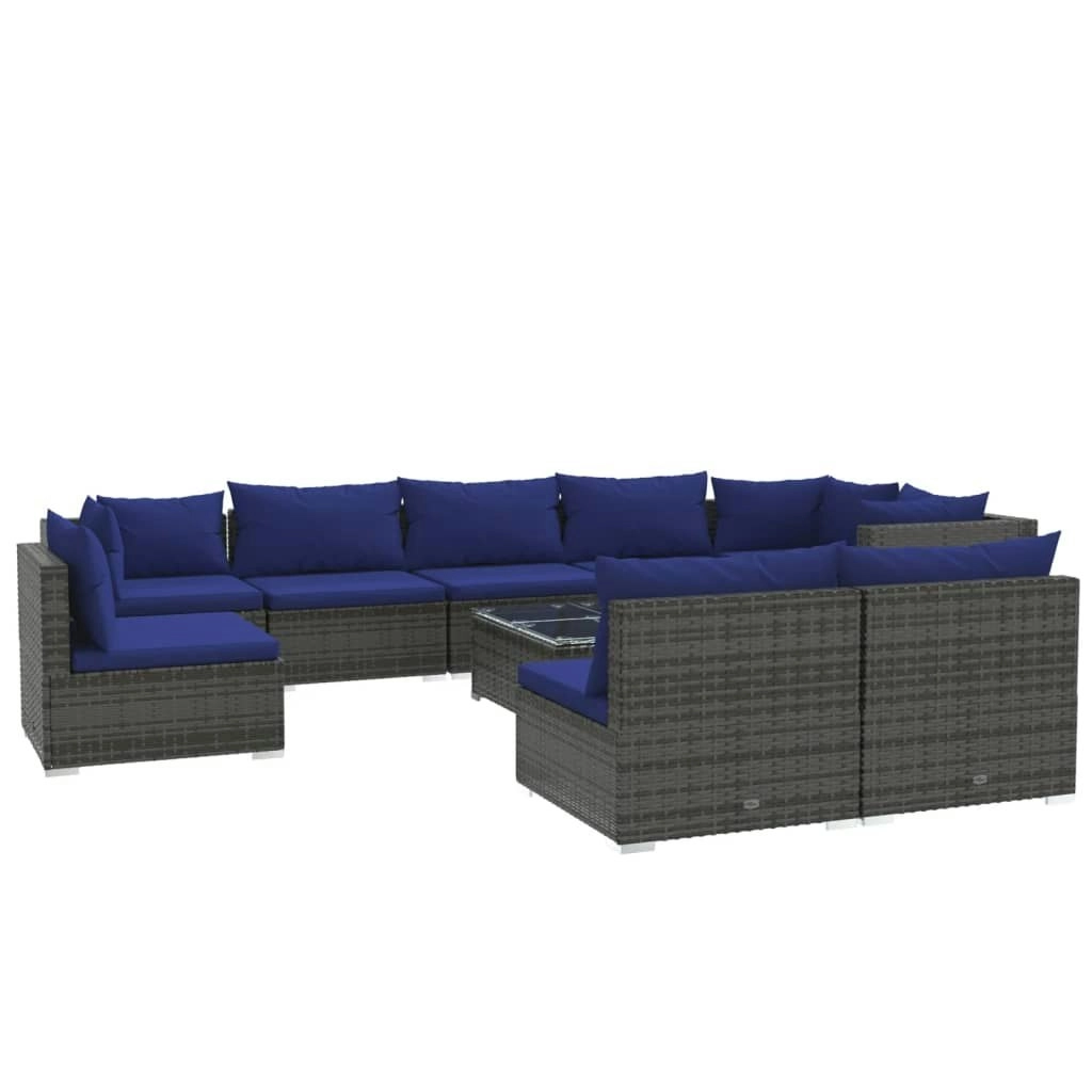 10 Piece Garden Lounge Set with Cushions Poly Rattan Grey 3102574