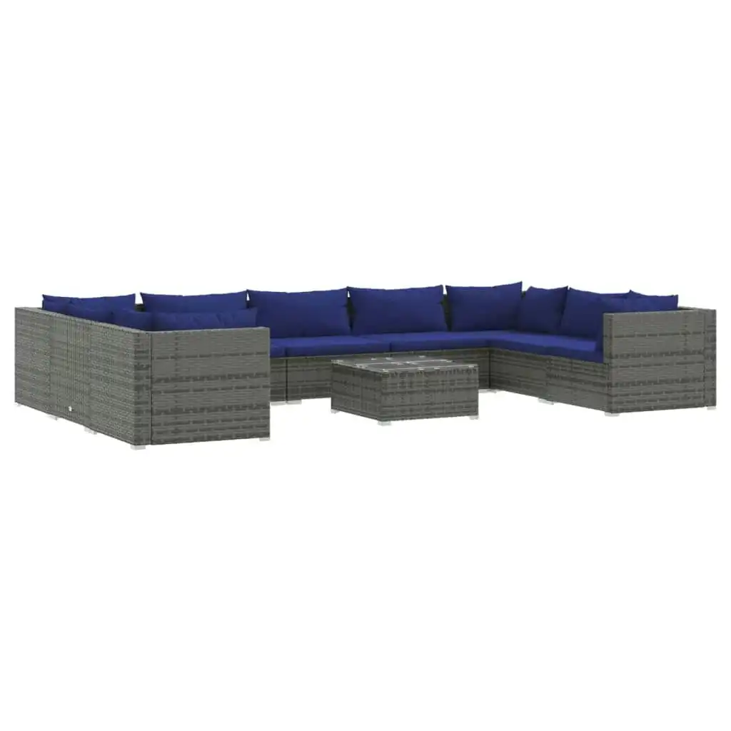 10 Piece Garden Lounge Set with Cushions Poly Rattan Grey 3101982