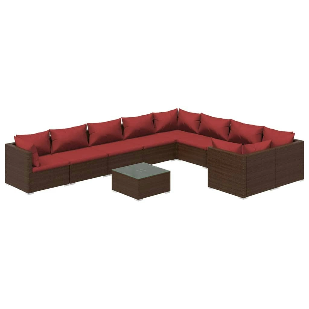 10 Piece Garden Lounge Set with Cushions Poly Rattan Brown 3102771