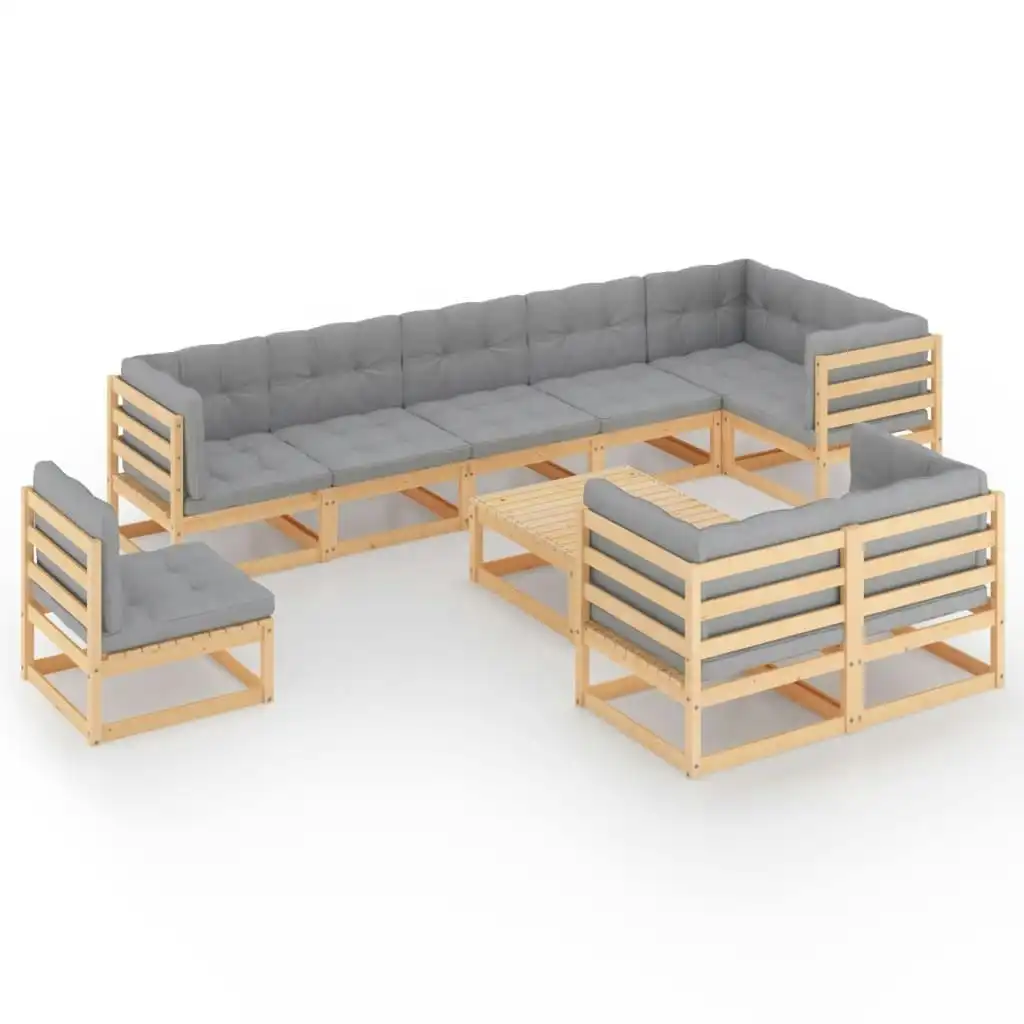 10 Piece Garden Lounge Set with Cushions Solid Pinewood 3076729