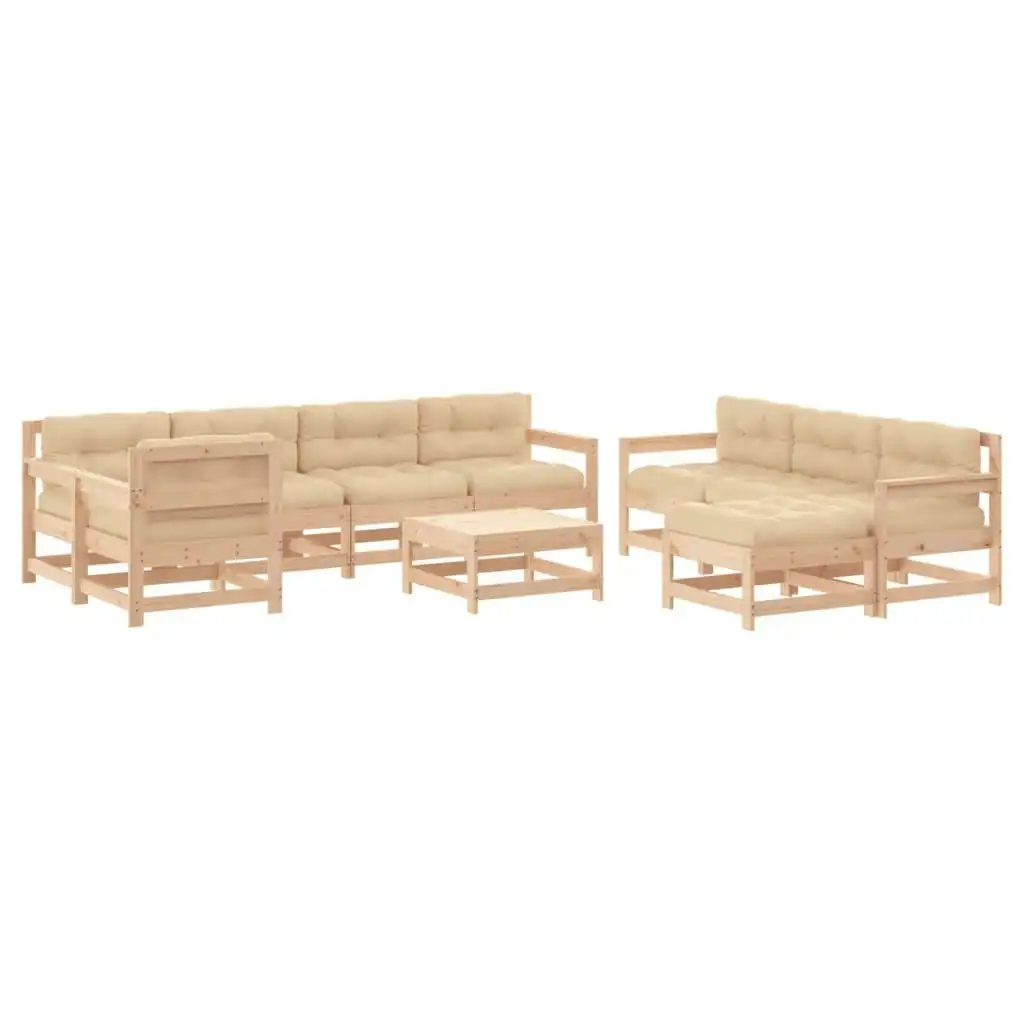 10 Piece Garden Lounge Set with Cushions Solid Wood 3186081