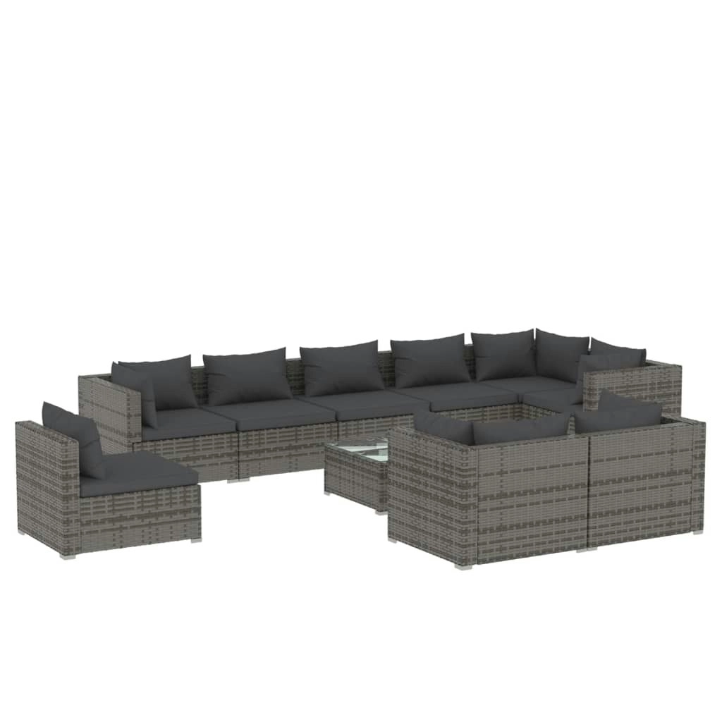 10 Piece Garden Lounge Set with Cushions Poly Rattan Grey 3102637