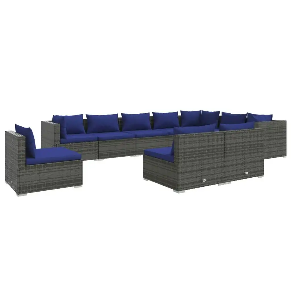 10 Piece Garden Lounge Set with Cushions Poly Rattan Grey 3102598