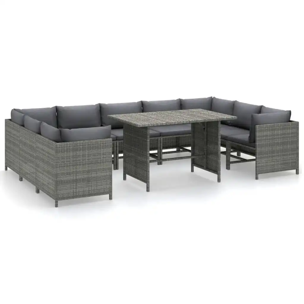 10 Piece Garden Lounge Set with Cushions Poly Rattan Grey 3059768