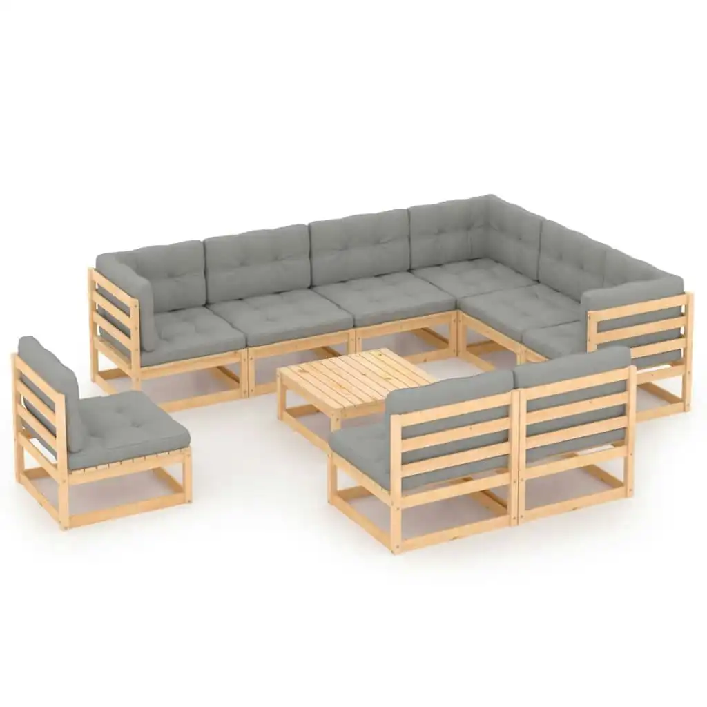 10 Piece Garden Lounge Set with Cushions Solid Pinewood 3076839