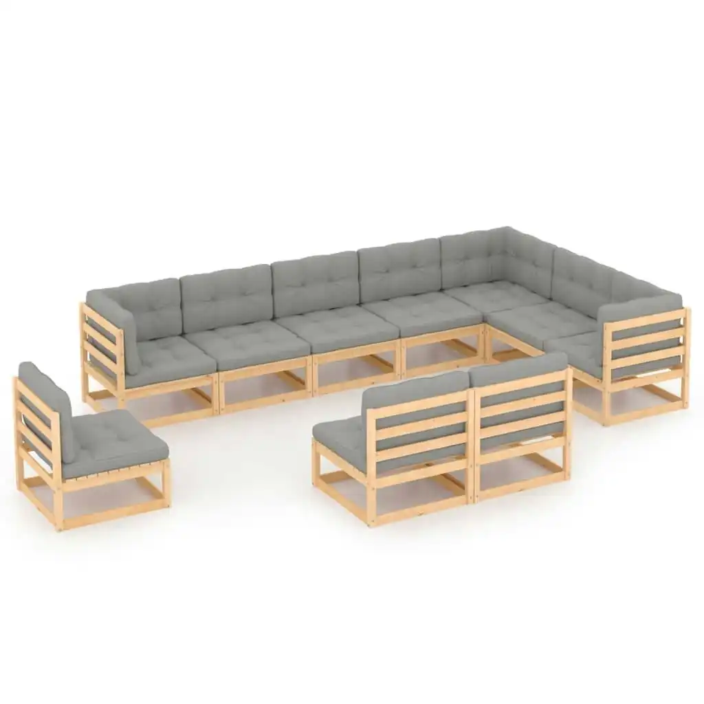 10 Piece Garden Lounge Set with Cushions Solid Pinewood 3076844