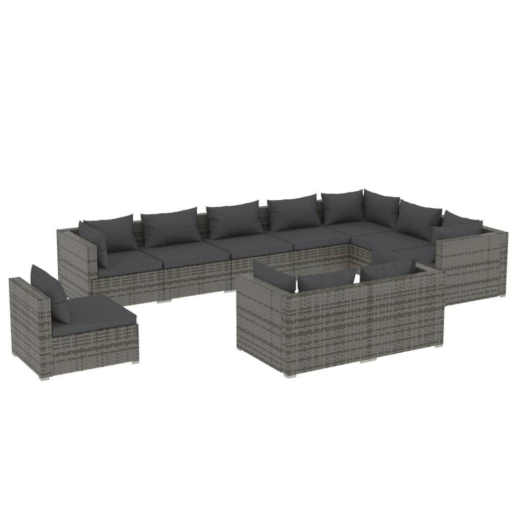 10 Piece Garden Lounge Set with Cushions Poly Rattan Grey 3102661