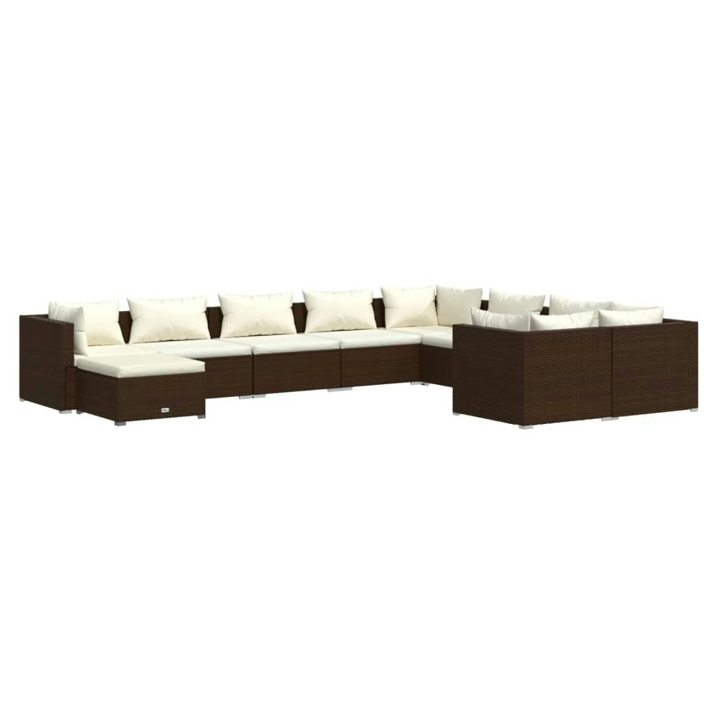 10 Piece Garden Lounge Set with Cushions Poly Rattan Brown 3102682