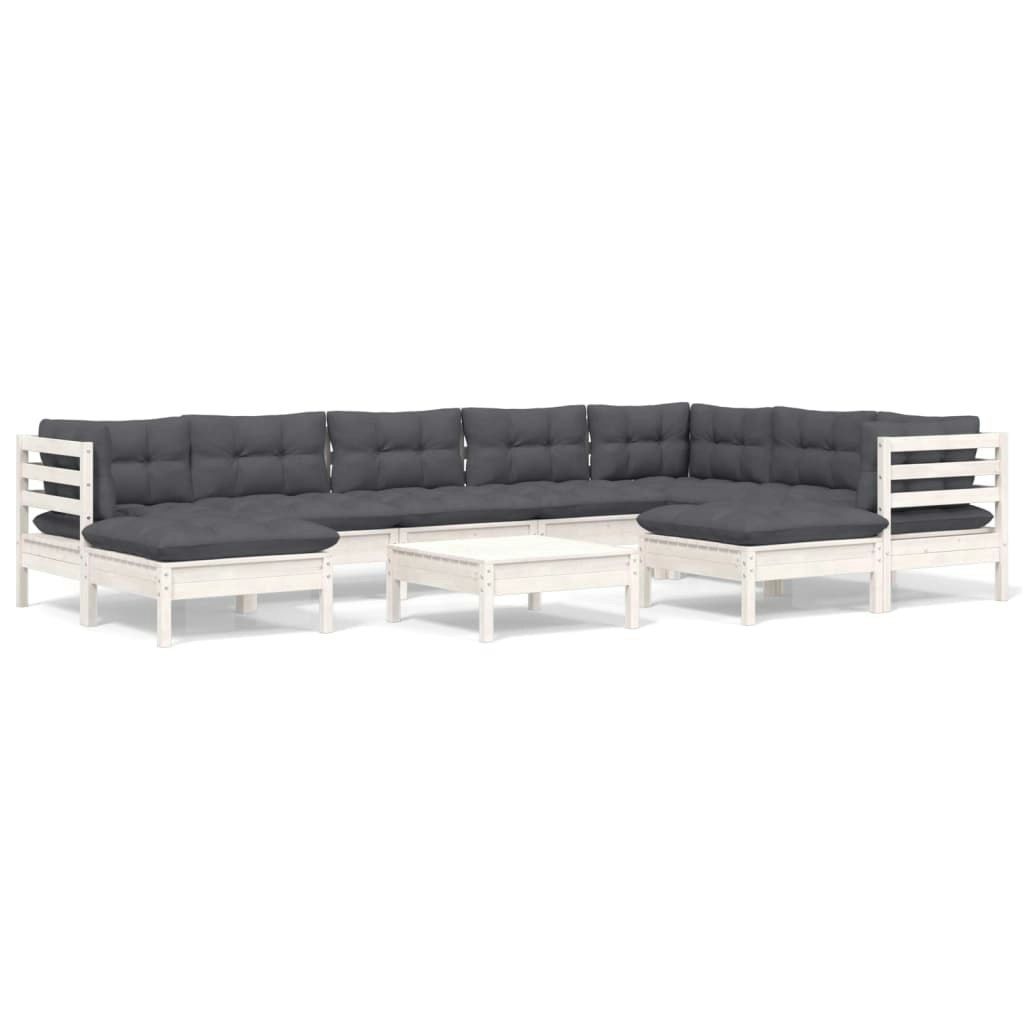 10 Piece Garden Lounge Set with Cushions White Solid Pinewood 3096714