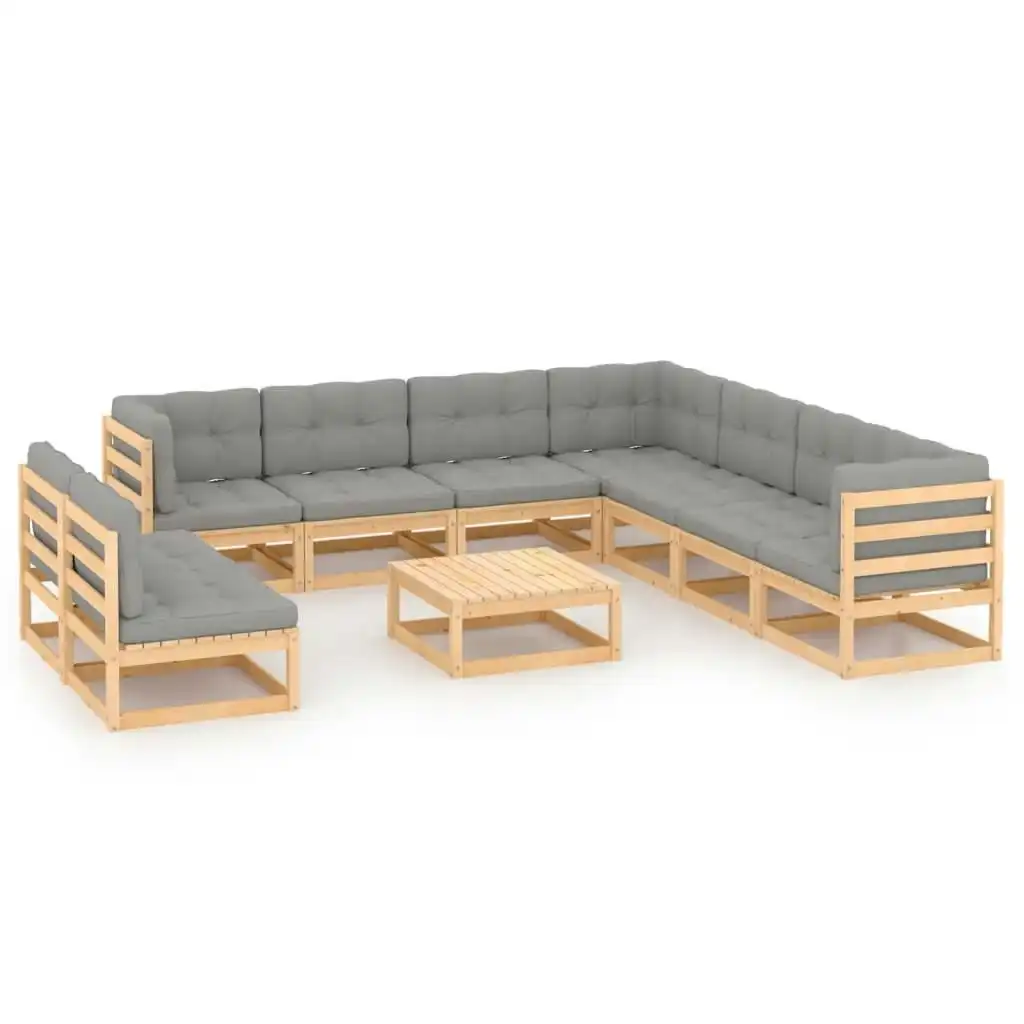 10 Piece Garden Lounge Set with Cushions Solid Pinewood 3076909