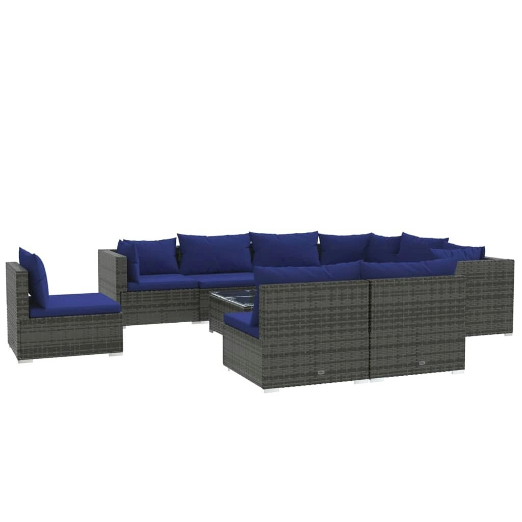 10 Piece Garden Lounge Set with Cushions Poly Rattan Grey 3102590