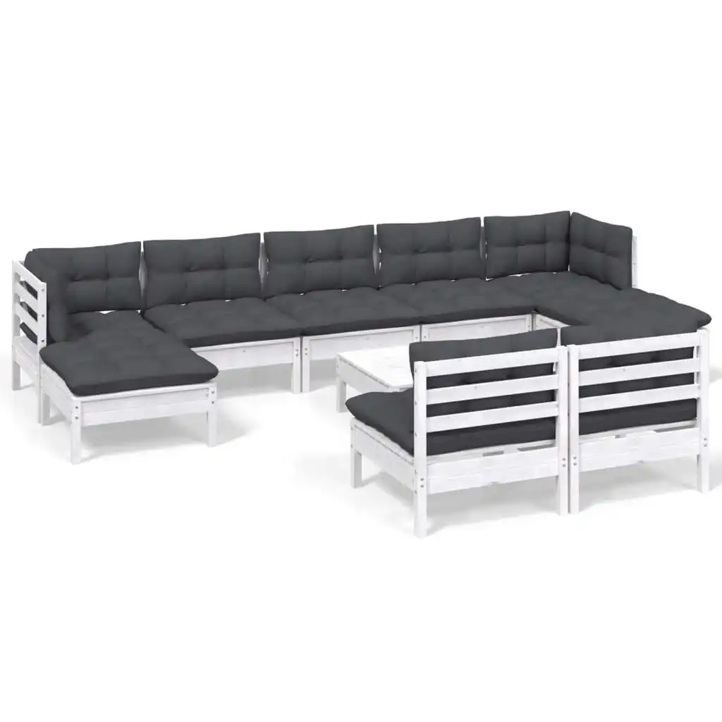 10 Piece Garden Lounge Set with Cushions White Pinewood 3097110