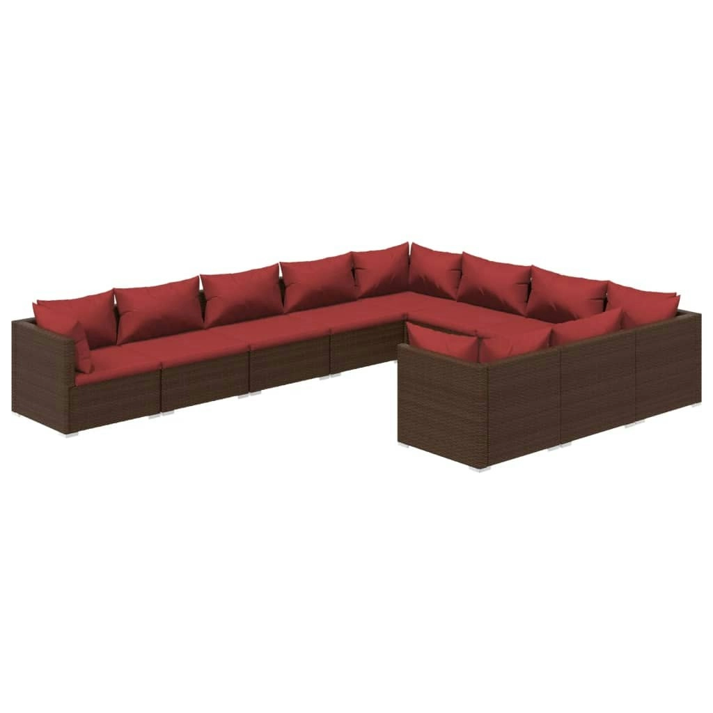 10 Piece Garden Lounge Set with Cushions Poly Rattan Brown 3102779