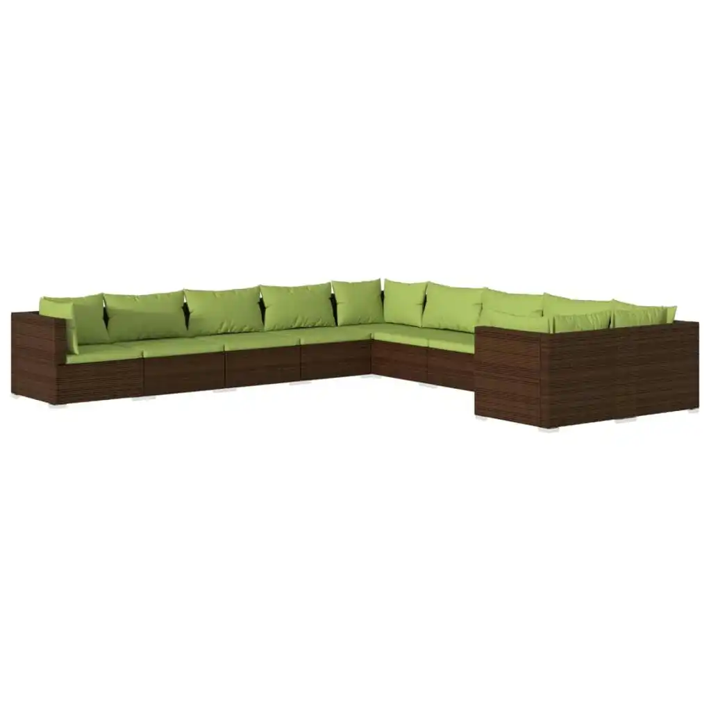 10 Piece Garden Lounge Set with Cushions Poly Rattan Brown 3102796