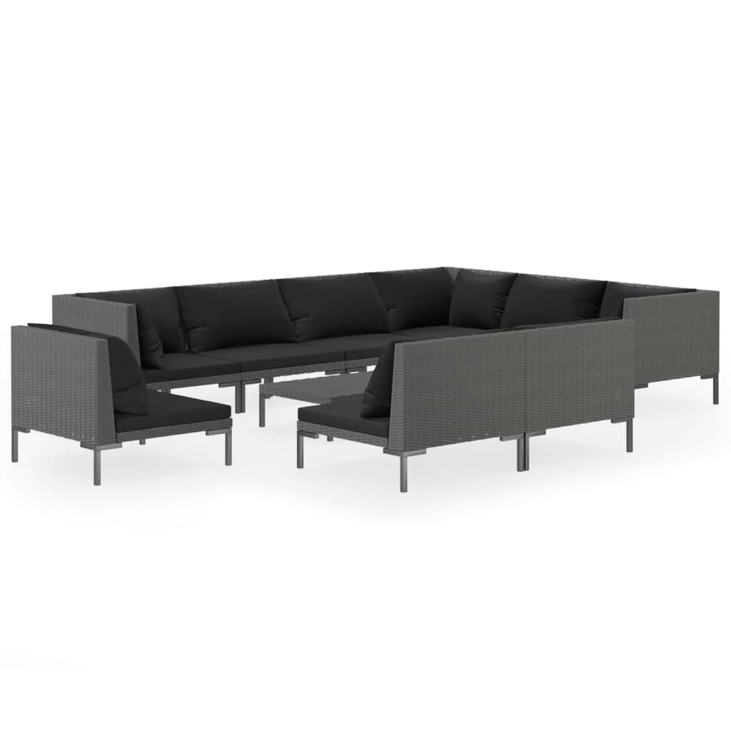 10 Piece Garden Lounge Set with Cushions Poly Rattan Dark Grey 3099877