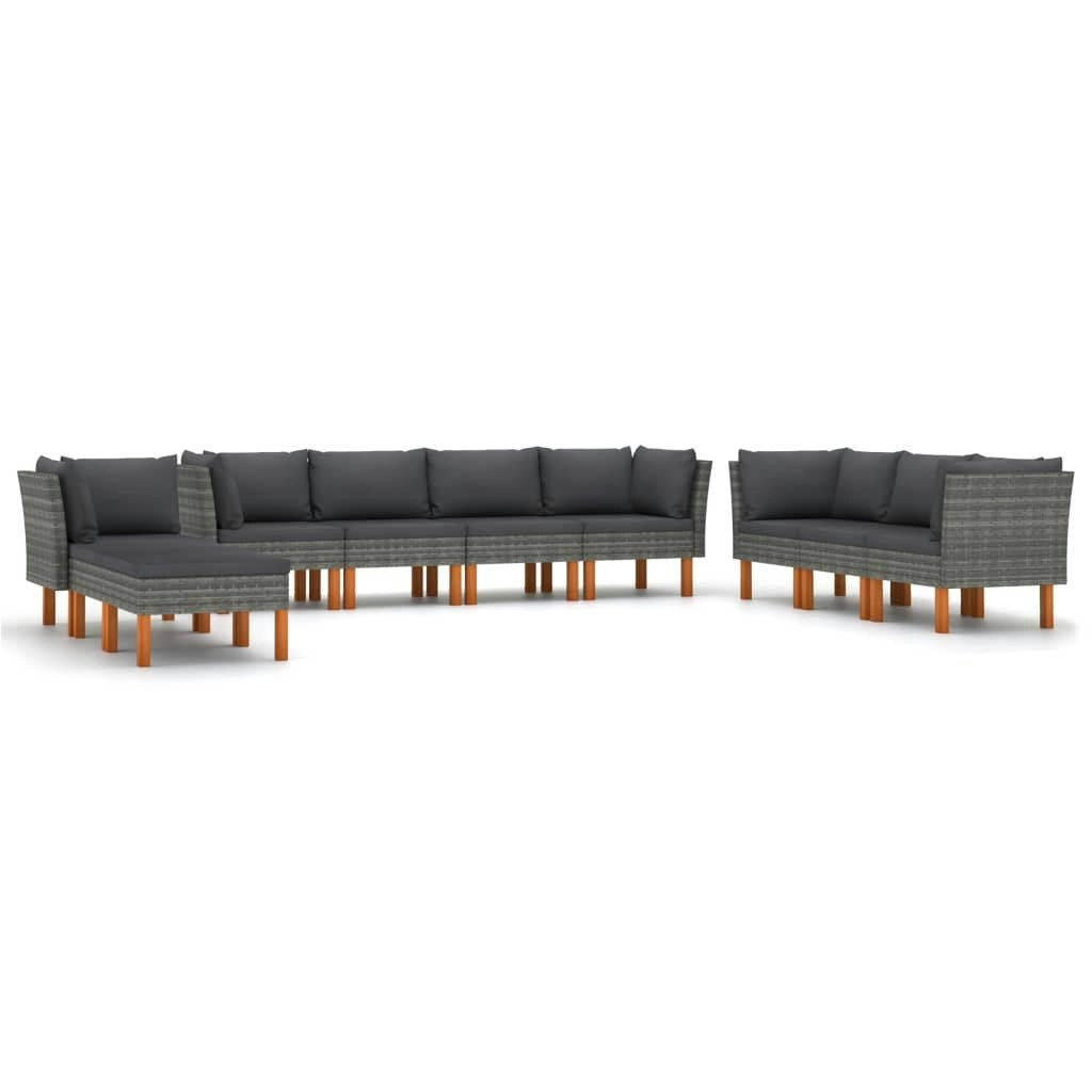 10 Piece Garden Lounge Set with Cushions Poly Rattan Grey 3059723