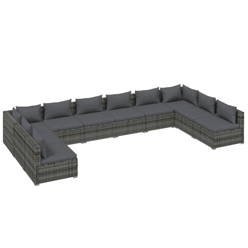 10 Piece Garden Lounge Set with Cushions Poly Rattan Grey 3101925