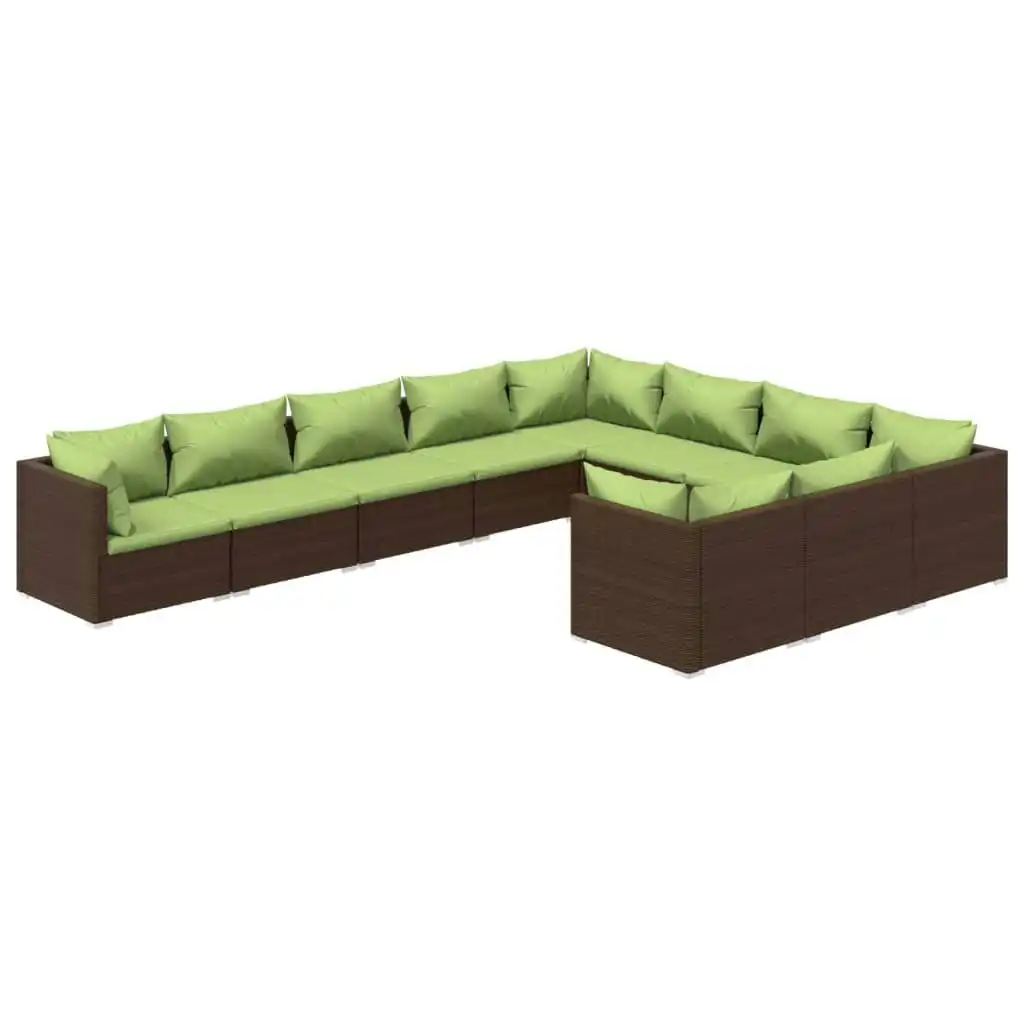 10 Piece Garden Lounge Set with Cushions Poly Rattan Brown 3102780