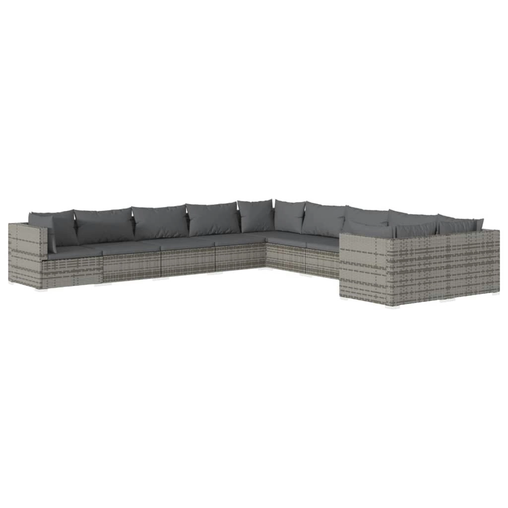 10 Piece Garden Lounge Set with Cushions Poly Rattan Grey 3102797