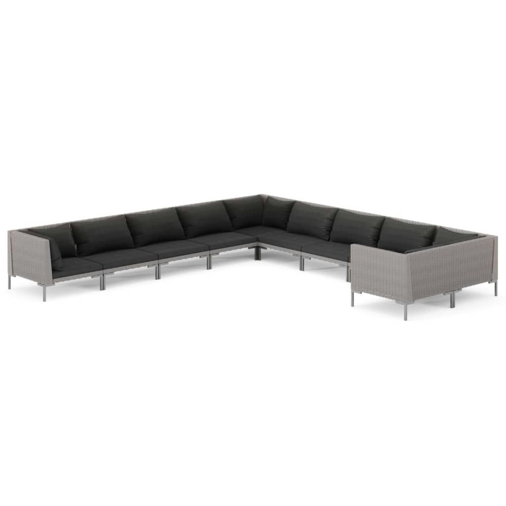 10 Piece Garden Lounge Set with Cushions Poly Rattan Dark Grey 3099914